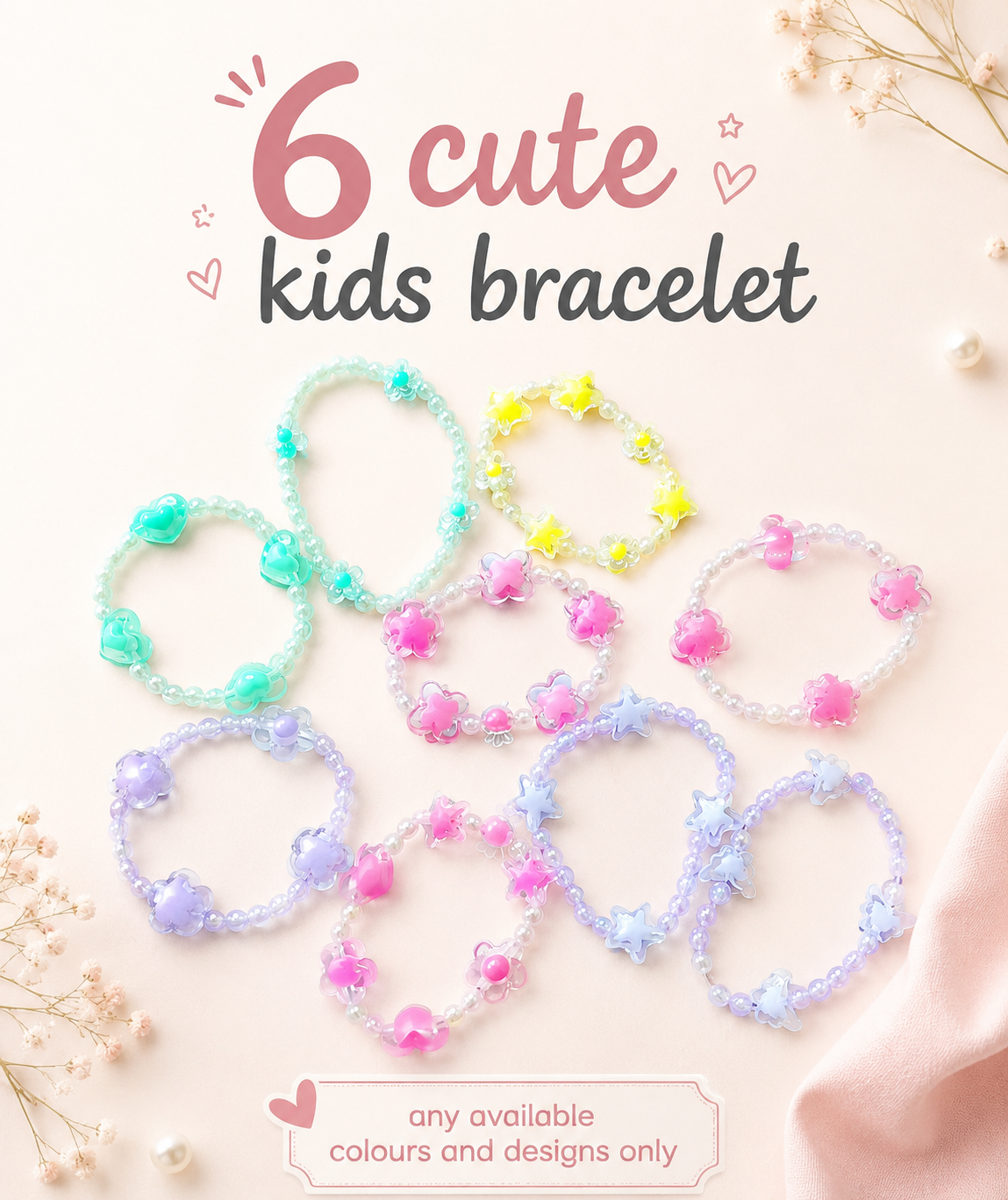 6 cute kids bracelets set